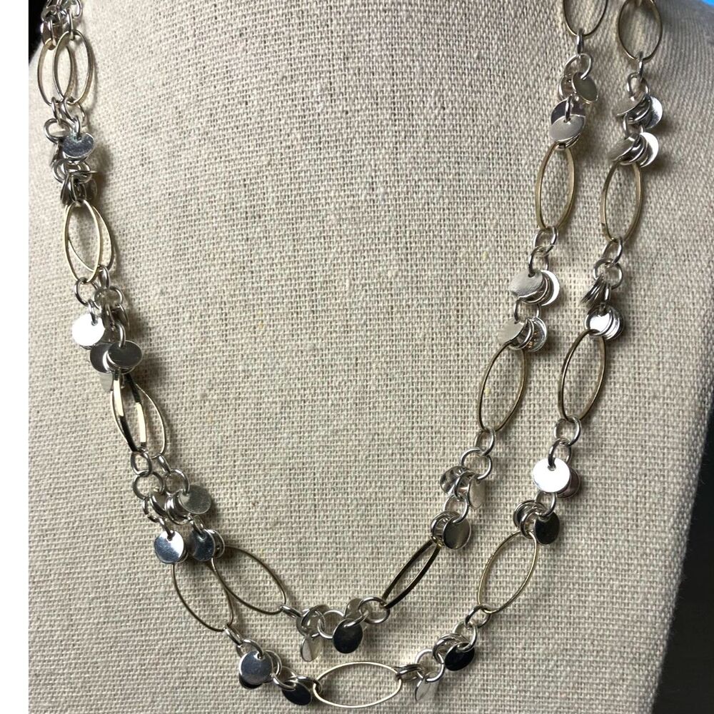 Silver chain and disk necklace